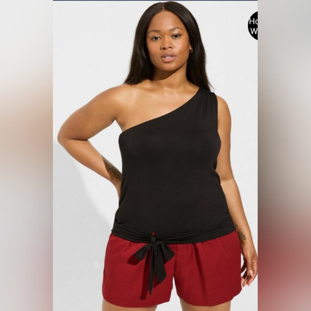 New Torrid 3X Super Soft One Shoulder Tie Front Top- Black Size 3X(22/24W) NWT